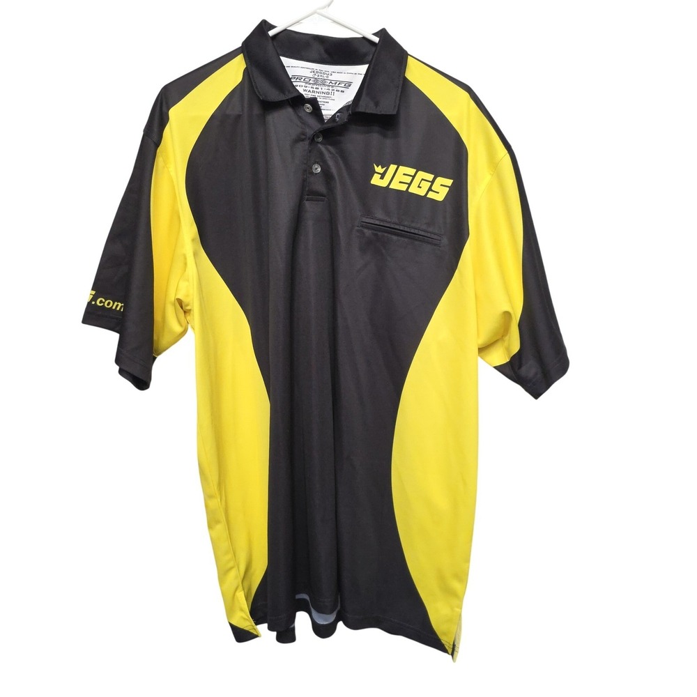JEGS Black Yellow Performance Polo Shirt Mens 2XL‎ PRO MFG Racing Shop Work